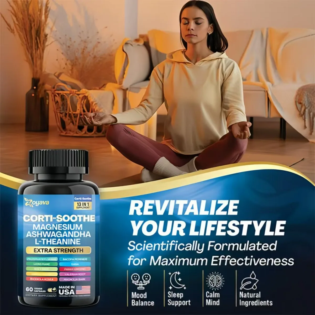 Cortisol Supplement Magnesium Glycinate 200 Mg Capsules + Inositol Supplement 90 Capsules