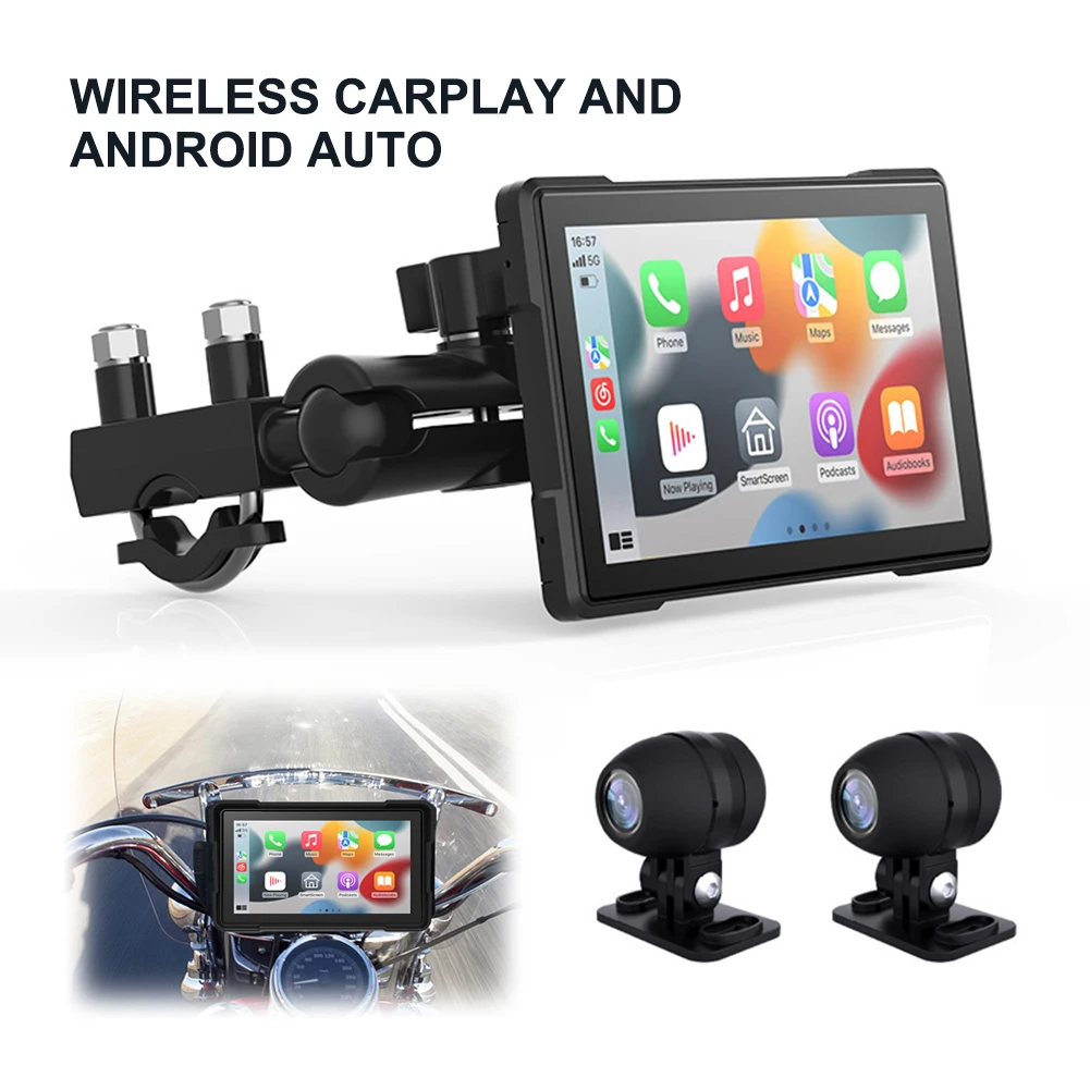 Schermo Automatico Android Carplay Wireless Per Moto Doppio Touchscreen Bluetooth Con Navigazione Impermeabile Dash Cam Anteriore E Posteriore