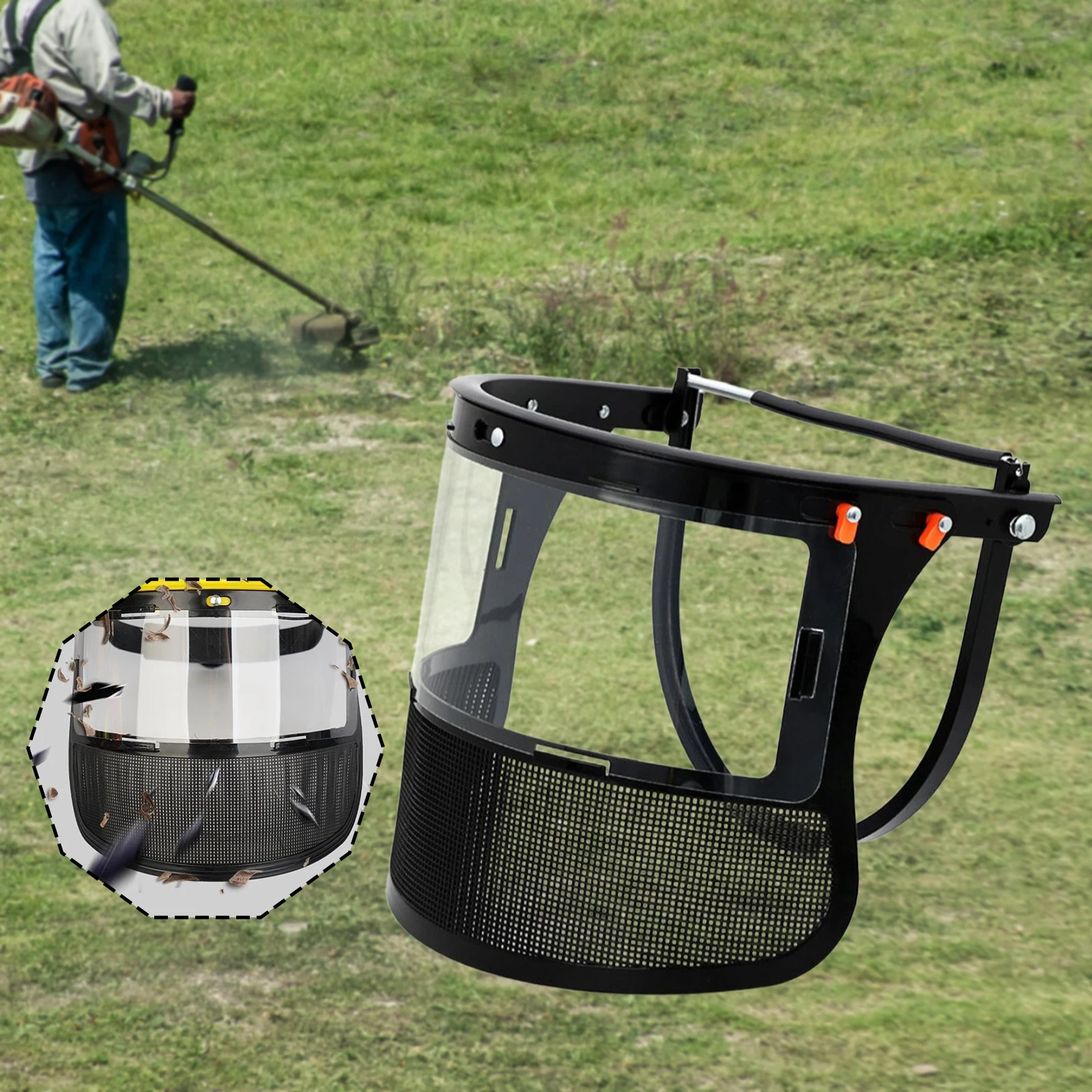 Full Face Shield Attachment with Flip-Up Metal Mesh Visor for Gardening and Weeding Protection
