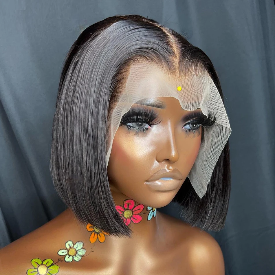 Bone Straight Short Bob 13x4 Lace Front Human Hair Wig Brazilian Remy Pre Plucked 180 Density 4x4 Closure Wigs For Women