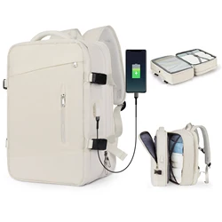 Versatile Expandable Travel Backpack, Water Resistant Carry-On (Beige)