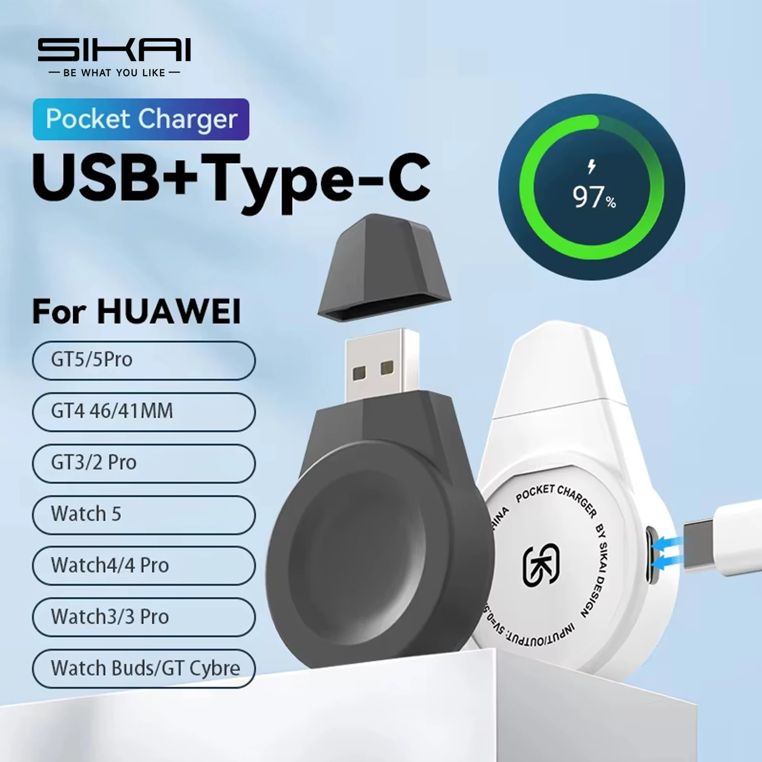 휴대용 무선 충전 브래킷 마그네틱 무선 시계 충전기 USB 타입 C 고속 충전기 화웨이 워치 GT6 PRO/GT6/GT5 PRO용