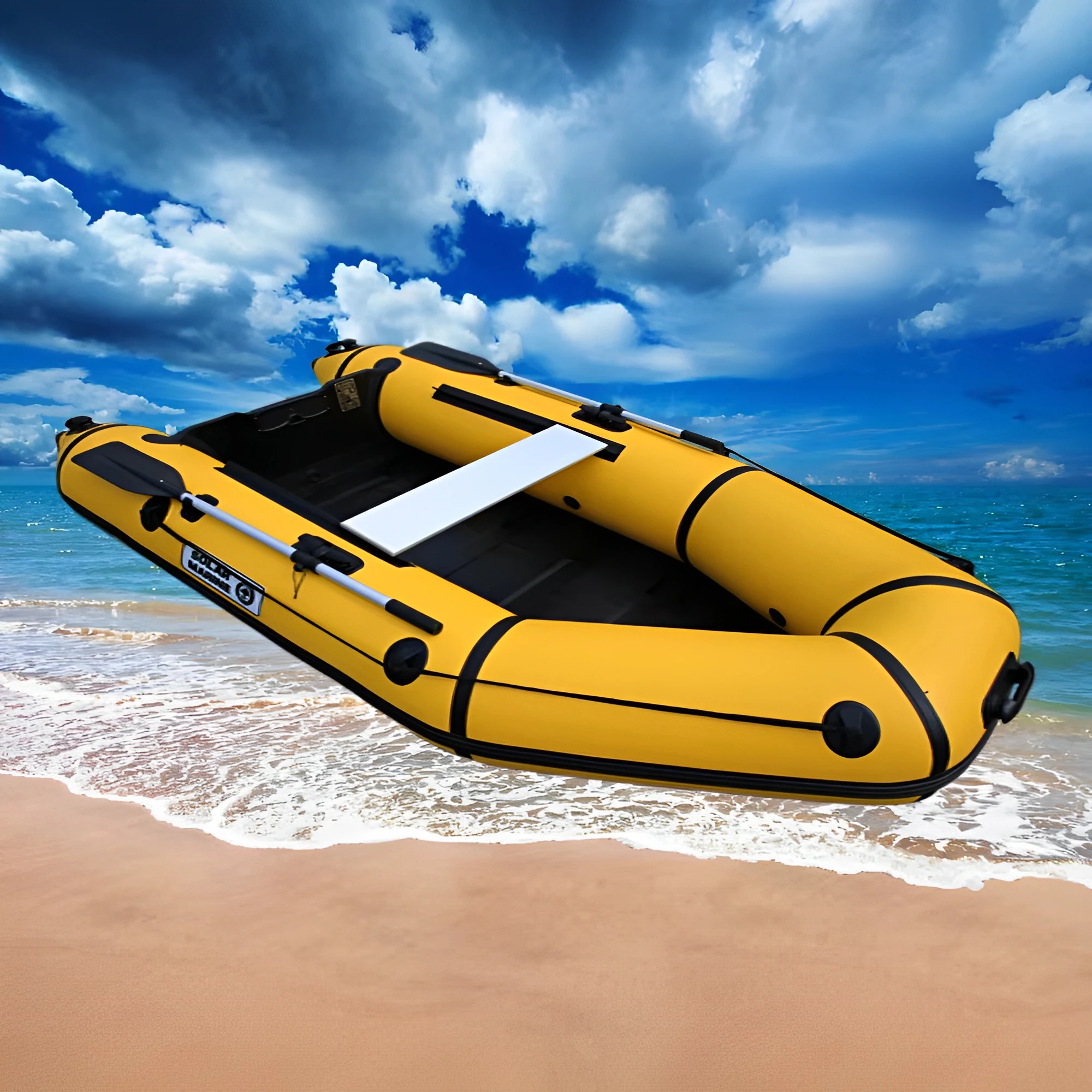 SolarMarine-PVC Inflatable Assault Boat, Speed Kayak, Dinghy Canoe with Wooden Floor Accessories, , 3 Person, 0.9mm