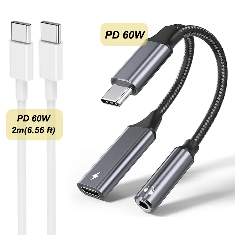 Dual Function USB-C Audio and Fast Charging Adapter, 60W PD Compatible