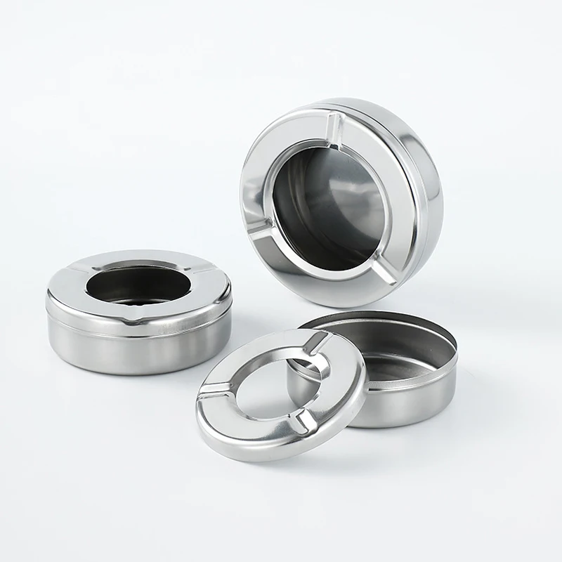 Round Stainless Steel Cigarette Ashtray with Lid Smoking Accessories cigarettes ashtray stainless steel ashtray metal ashtray