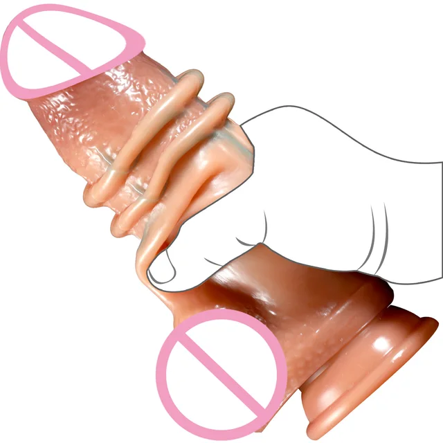 Realistische Dildos Haut gleitende Vorhaut Hoden Penis Anal Vaginal Stimulation Strapon großen Schwanz Erwachsenen Sexspielzeug für Frau Schwanz 1
