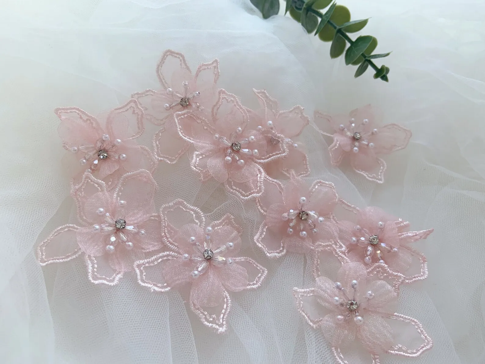 

Pink 3D Florals Organza Lace Patches Applique For Bridal Wedding Dress Gradient Lace Trim Sewing Accessories Decoration Patches