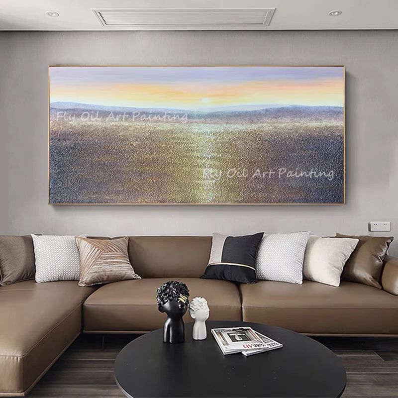 

100% Handmade ocean seascape with sunset thick large size modern nordic Oil Paintings on Canvas Modern Artwork Decoration Gift