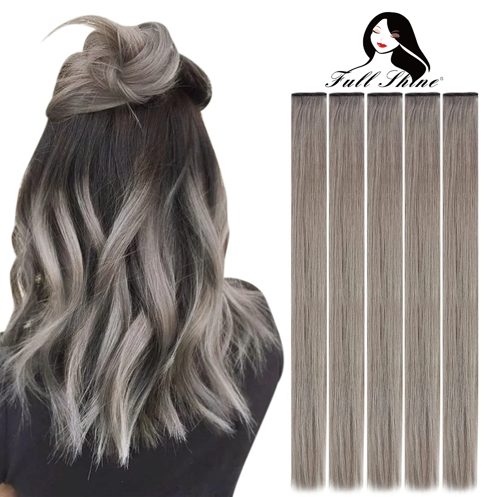 

Full Shine Clip in Hair Extensions Human Hair Colored 25 Grams 5Pcs Small Clip in Human Hair for Women Dyeable Hair Extensions