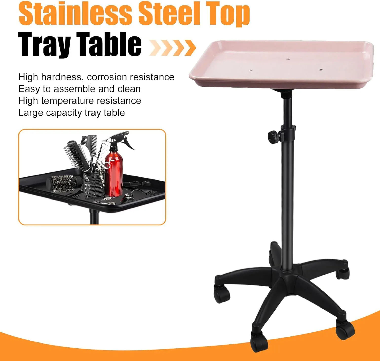 360&deg; Rotating Beauty Salon Cart with Wheels Adjustable Height Organizer Salon Utility Cart