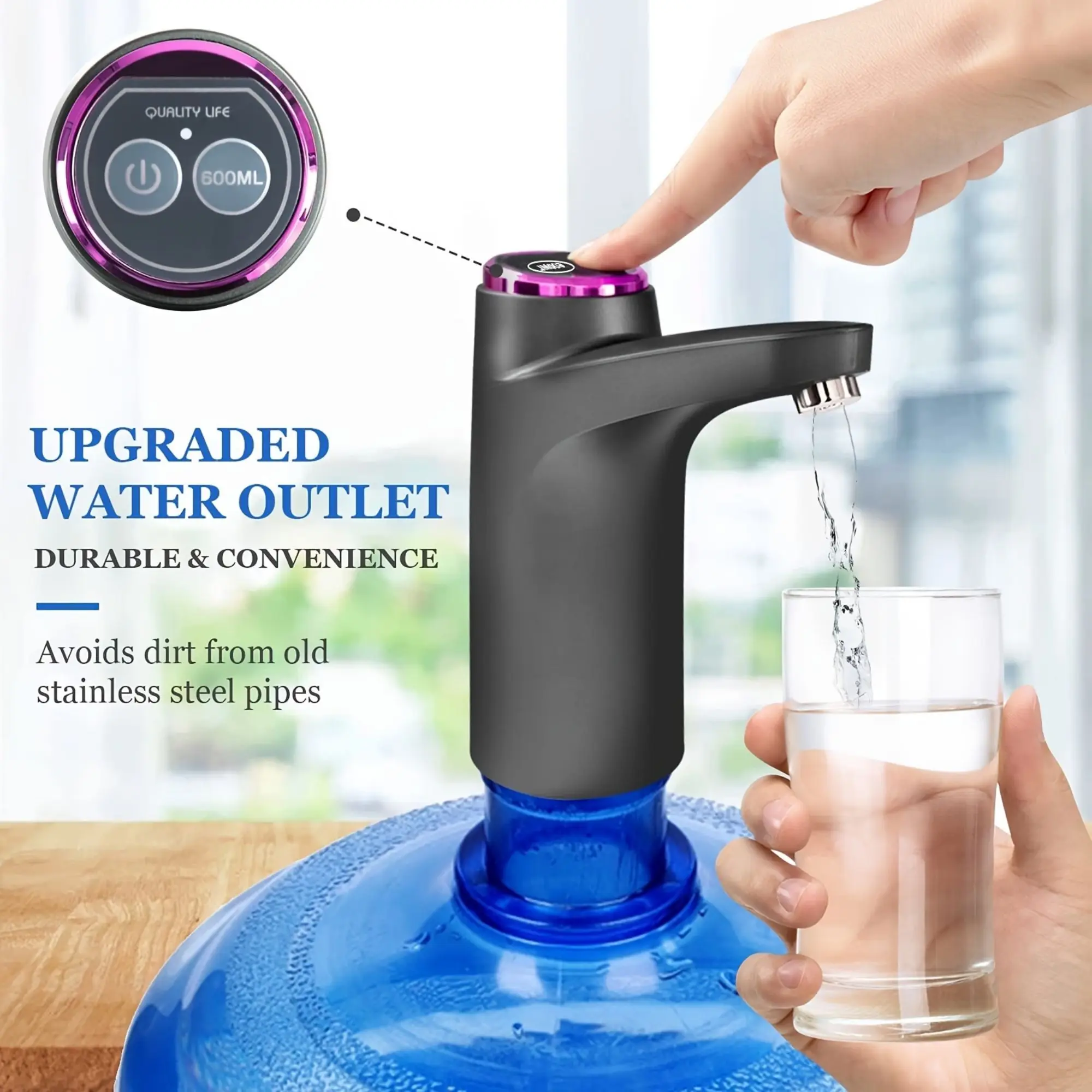 Base dispensadora de jarra de agua de plástico azul con espita para botella  de agua de 5 galones, dispensador de agua sin BPA para soporte o encimera