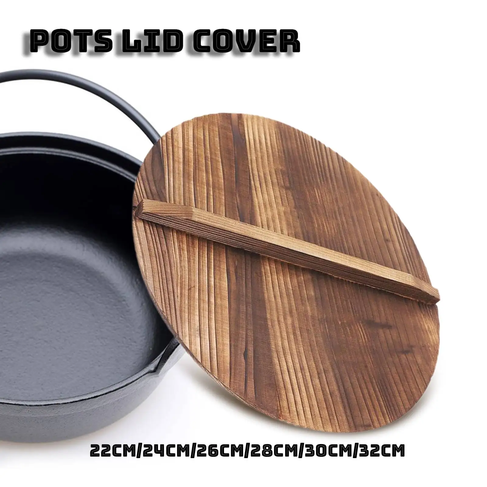 Wood Pan Lid Thickened Kitchen Accessory Anti Scalding with Handle Wok Cover,Round Universal Cookware Lid Camping Lodges Pots