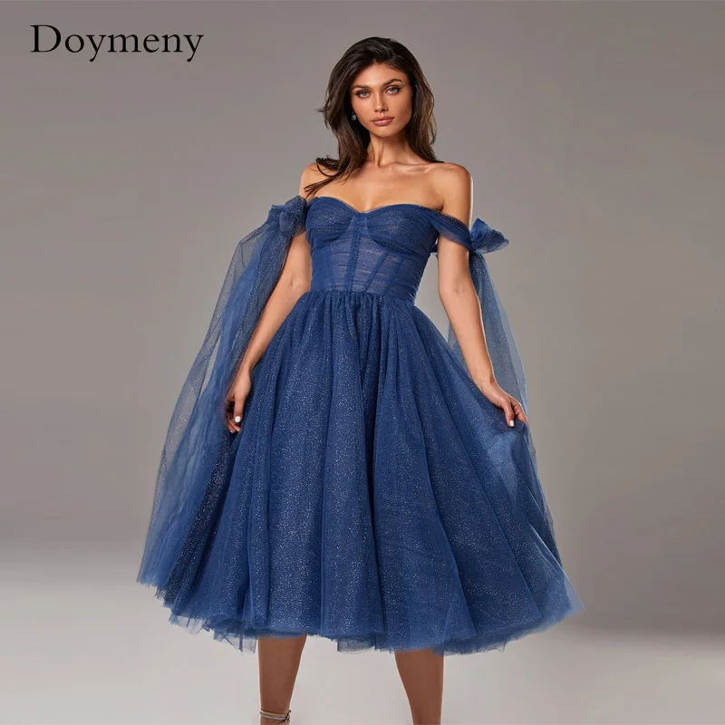 

Doymeny 2024 Summer Sparkly Off The Shoulder Tulle Dress Sexy Sweetheart Lace Up Back with Bow Cocktail Dresses