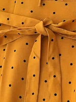 Plus size women's summer fresh pastoral style, small polka dot drawstring fashion simple elegant intellectual round neck dress。 - Image 3
