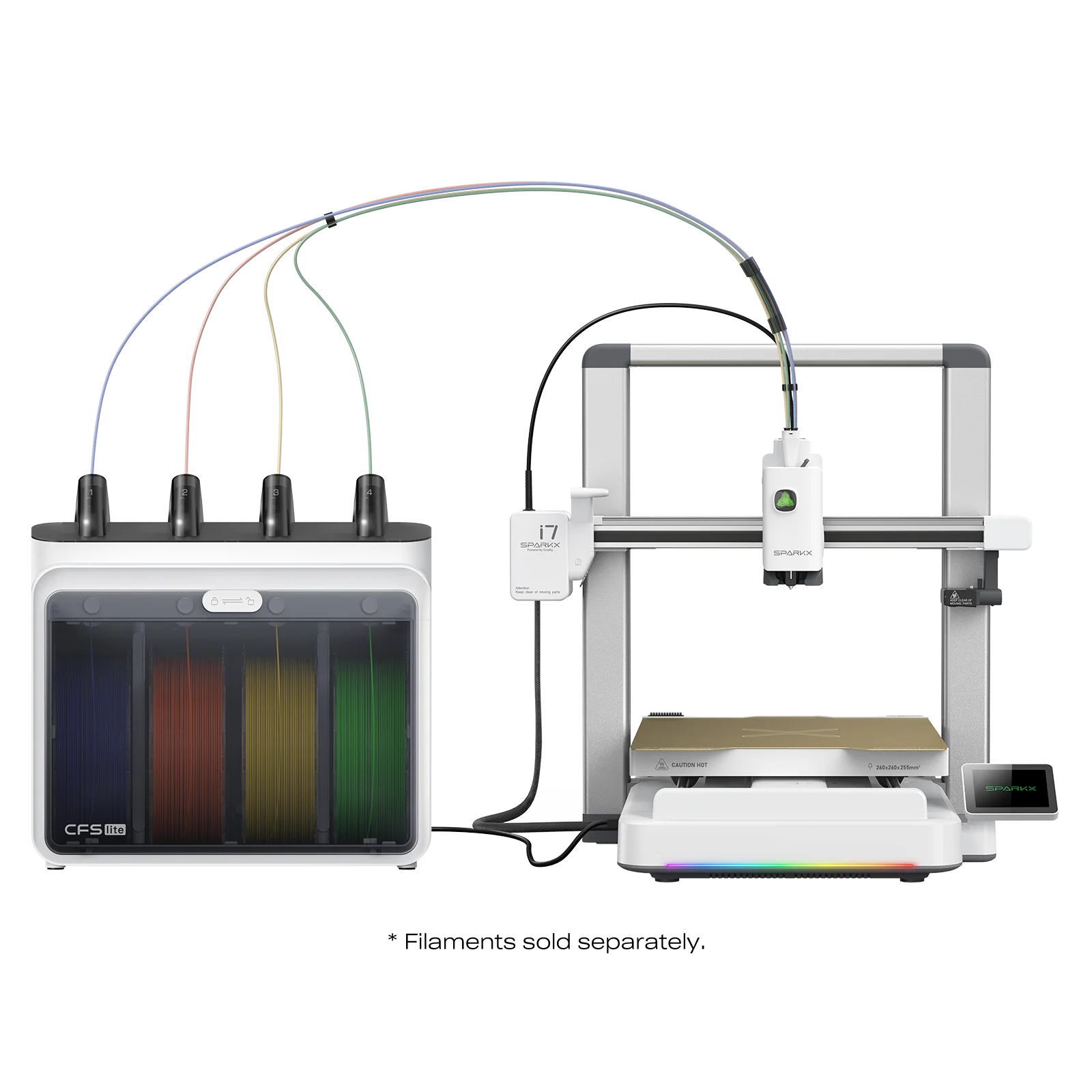 Impressora 3D Creality SPARKX i7 Color Combo CFS Lite com Caixa de Materiais Multicoloridos, AI Photo-to-3D, Velocidade de Impressão de 500mm/s, Tamanho de Impressão 260×260×255mm