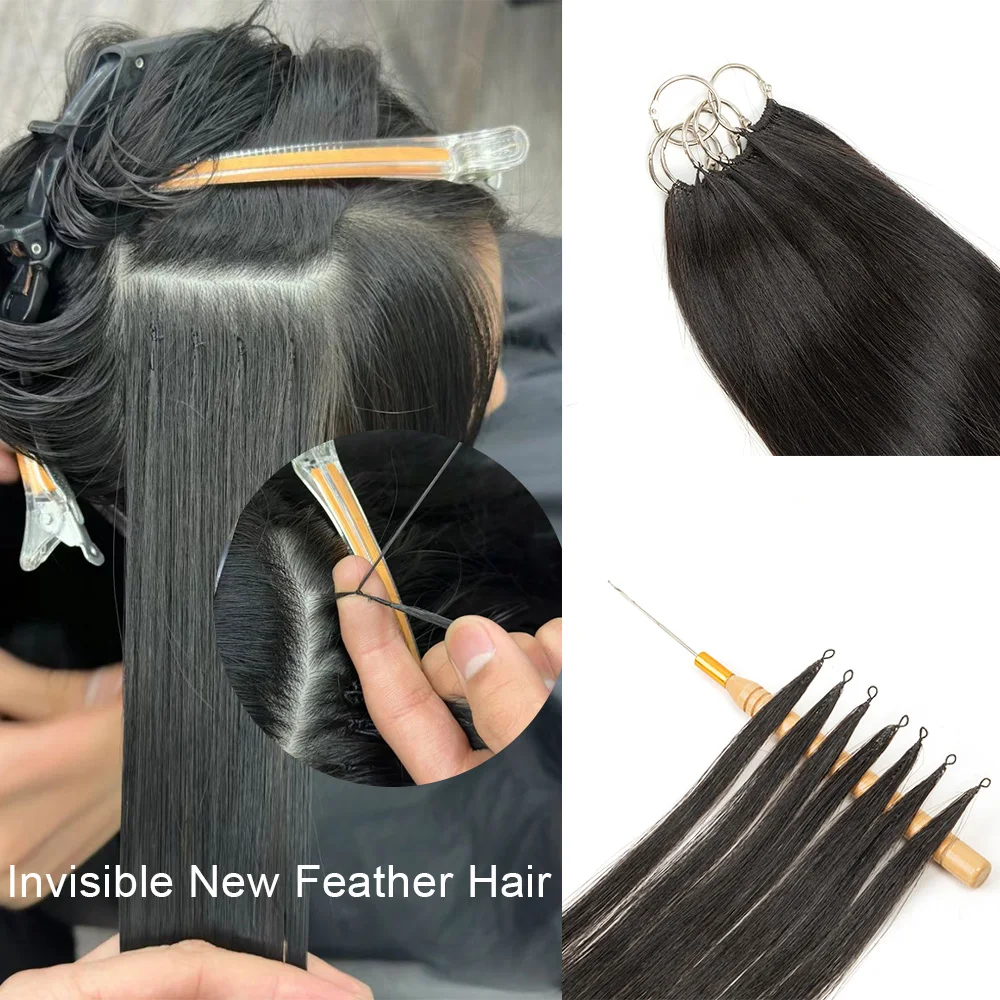 Feather Line Human Hair Extensions Slik Straight Virgin Human Hair Feathers In Extensions For Women 40strands/pack