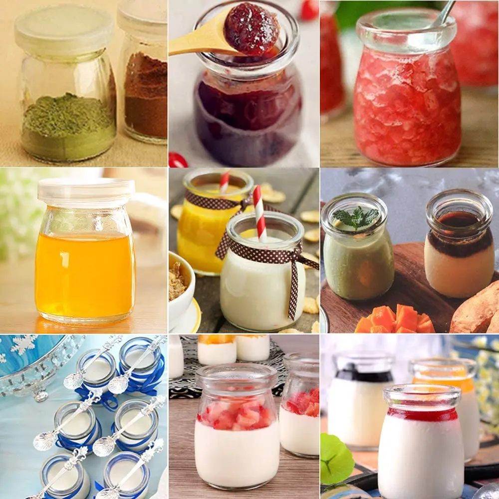 Glass Jars with Lids - Yogurt Jars with PE Lids & Cork Lids & Wooden Spoons &  Chalkboard Labels 100ML 5