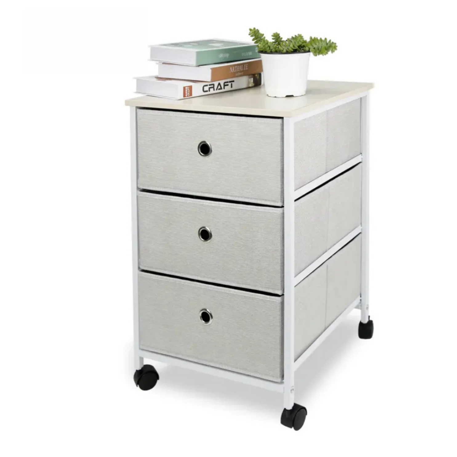 HEFPTURE 3-Drawer Nightstand – Fabric Side Table Storage Tower with Wheels, Compact Dresser Chest for Bedroom or Office 3