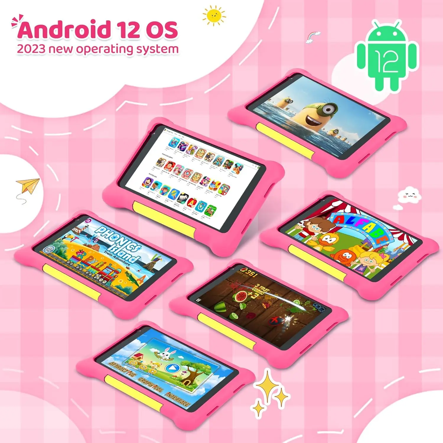 7Inch Kid Tablet Android13, 5GB RAM 32GB ROM,128GB Expand,WiFi,2500mAh Battery,Dual Camera, Children's Gift Kids Software,PK BDF