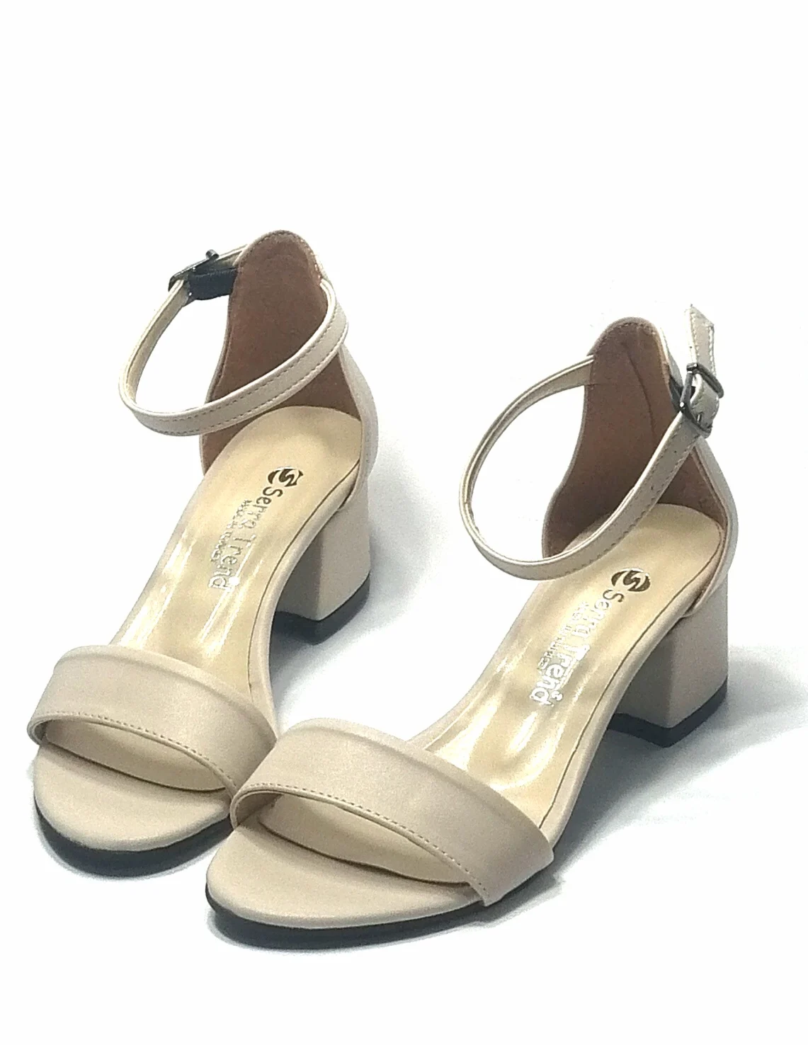 

WOMEN'S CREAM BEIGE SINGLE STRAP LUXURIOUS THICK HEEL SUMMER SANDALS OFFICE WEDDING AND DAY SHOES NEW SEASON 5 CM HEEL HEIGHT