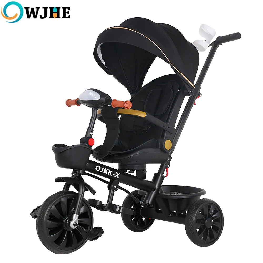 OWJHE Tricycle Poussette de vélo avec siège réversible Parapole et pédale Tricycle pliable pour enfants de 12 mois à 6 ans