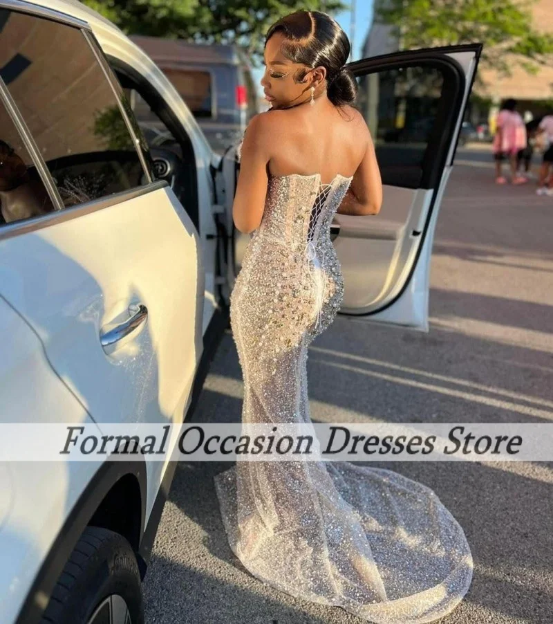 Women Prom Dresses Sparkly Sequin Beading Pearls Mermaid
