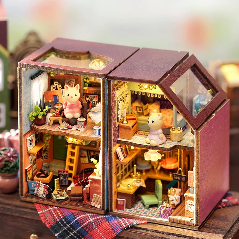 Cute Room Doll House Furnitures Box Theatre Nostalgic Theme Miniature Scene  Wooden Miniature Puzzle Toy Dollhouse Assemble Kits - AliExpress