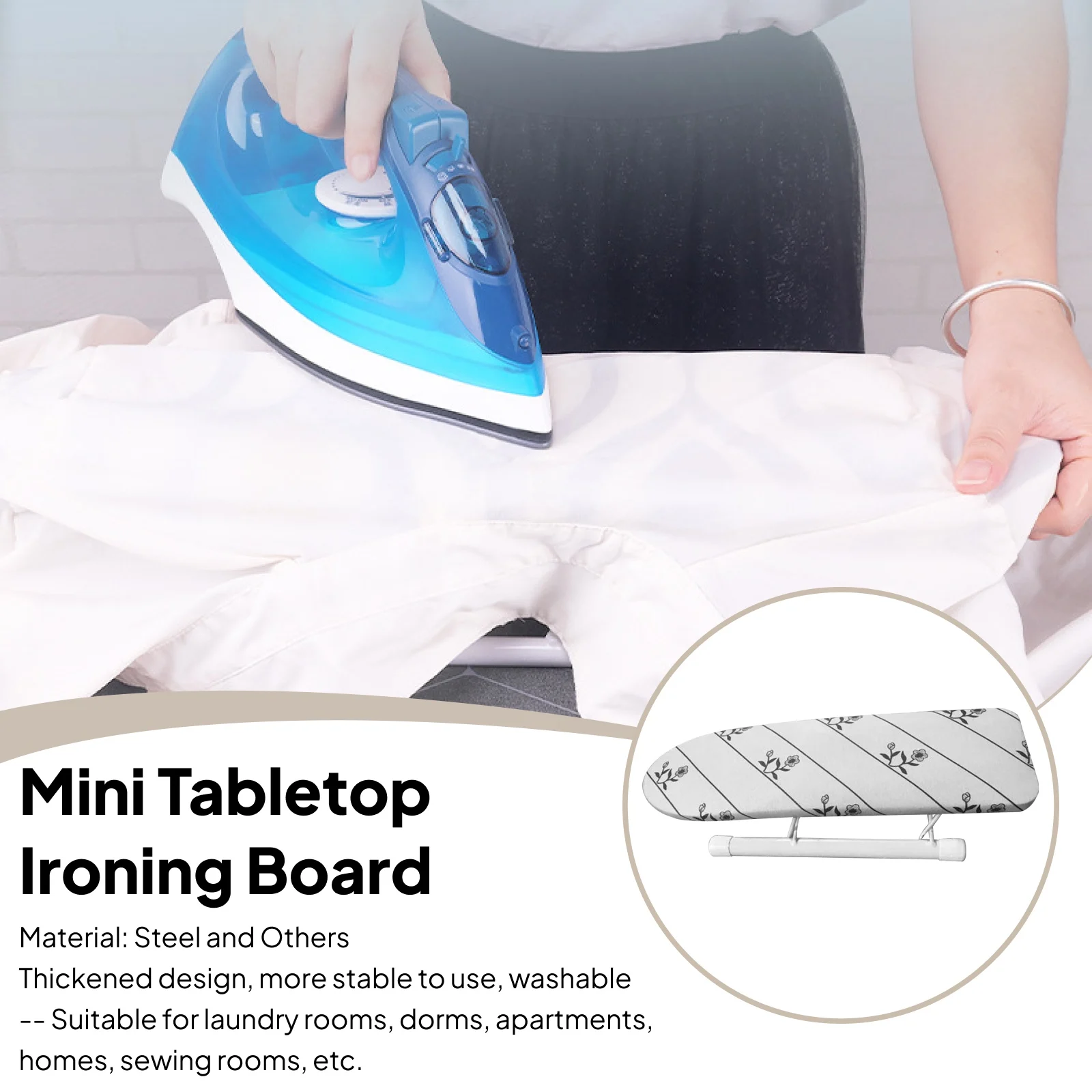 Small Ironing Board with Iron Board Cover Foldable Iron Sleeve Rack for Laundry Room Travel Dorm Apartment Cuffs