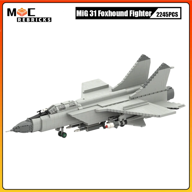 

Military Soviet Air Force Supersonic Interceptor MiG-31 Foxhound Fighter Building Blocks WW2 Aircraft Model MOC Bricks Toys Boys