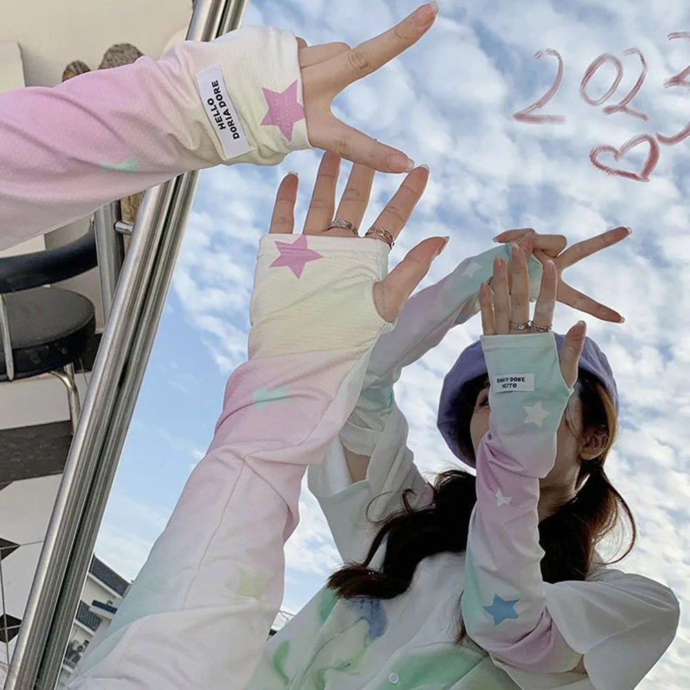Sport Eis Arm Sommer Gedruckt Halbe Finger Handschuhe UV Sonnenschutz Manschette Abdeckung Dünne Lange Handschuhe Elastische Sonnenschutz Ärmeln – Detail 8
