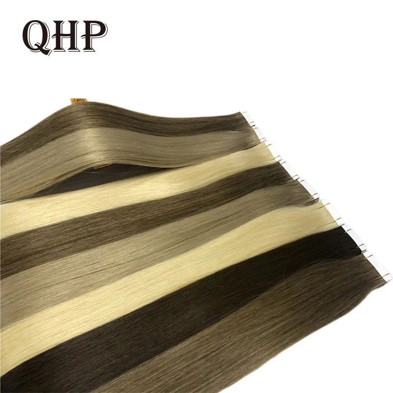 

QHP лента из человеческих волос для наращивания невидимая бесшовная кожа Натуральные Прямые Волосы Brazilan Remy сменная лента 2,5 г/нитка