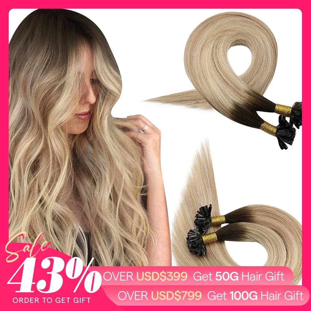 Moresoo U Tip Hair Extensions 50G Real Remy Hair Blonde Nail Tips Real Human 50G Brazilian Extensions for Women hair extensions