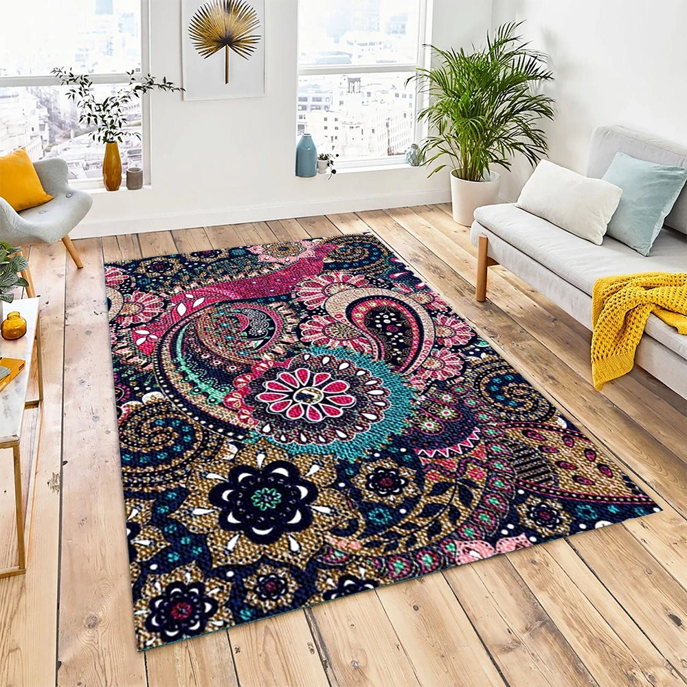 Uphome Boho Abstract Bathroom Runner Rug Blue Plant Non-Slip Long