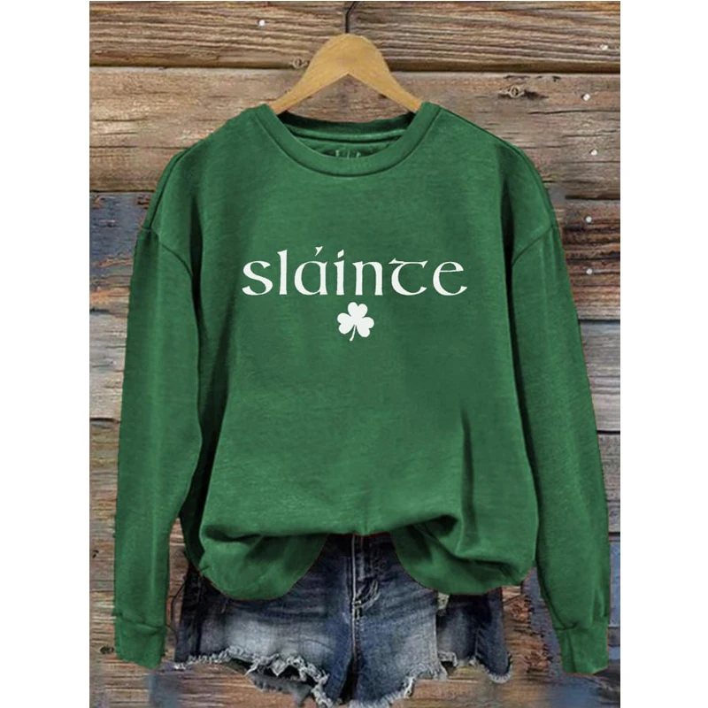 Women's Slainte St. Patrick's Day Print Crew Neck Sweatshirt