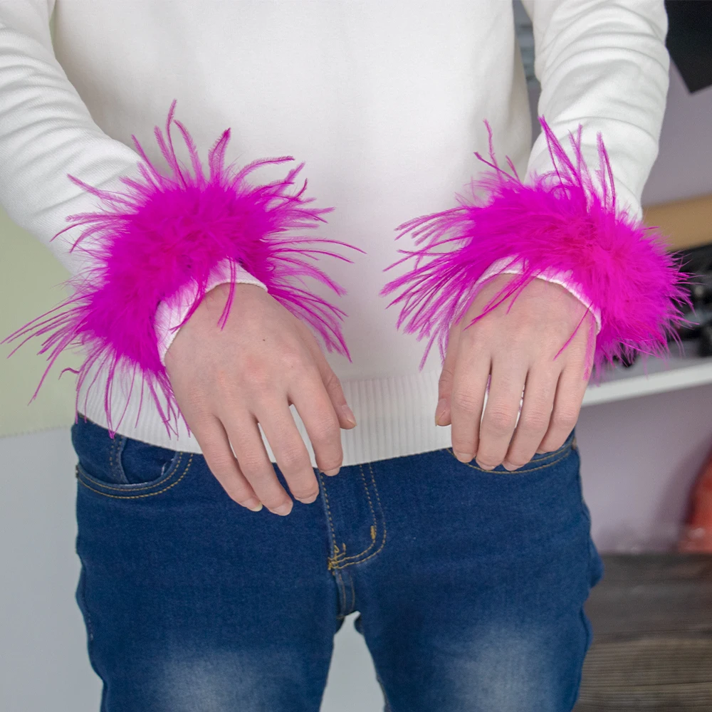 1pcs Snap On Feather Cuff Real Ostrich feather cuffs wrist sleeve Plume Cuff blazer Decor Fashion Women Hair Accessories detachable wrist cuffs