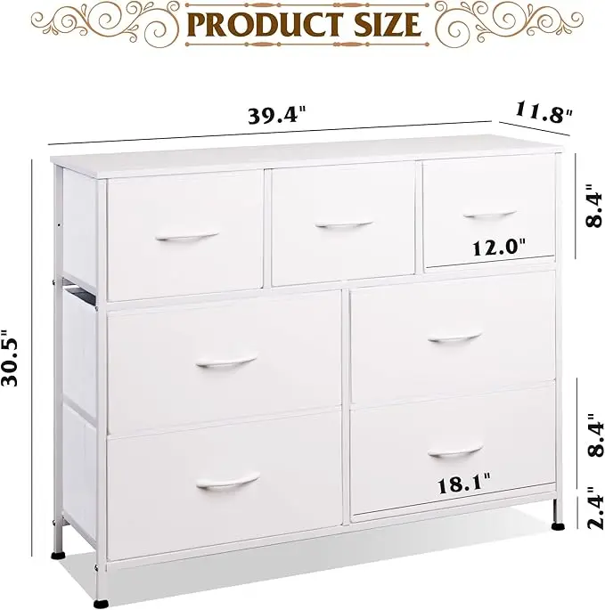 7-Drawer White Dresser - Fabric Storage Tower with Steel Frame & Wood Top for Bedroom/Entryway 3