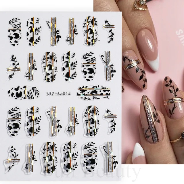 1 Sheet Gold Stripe Design Nail Stickers Geometric Swirl Wave Line