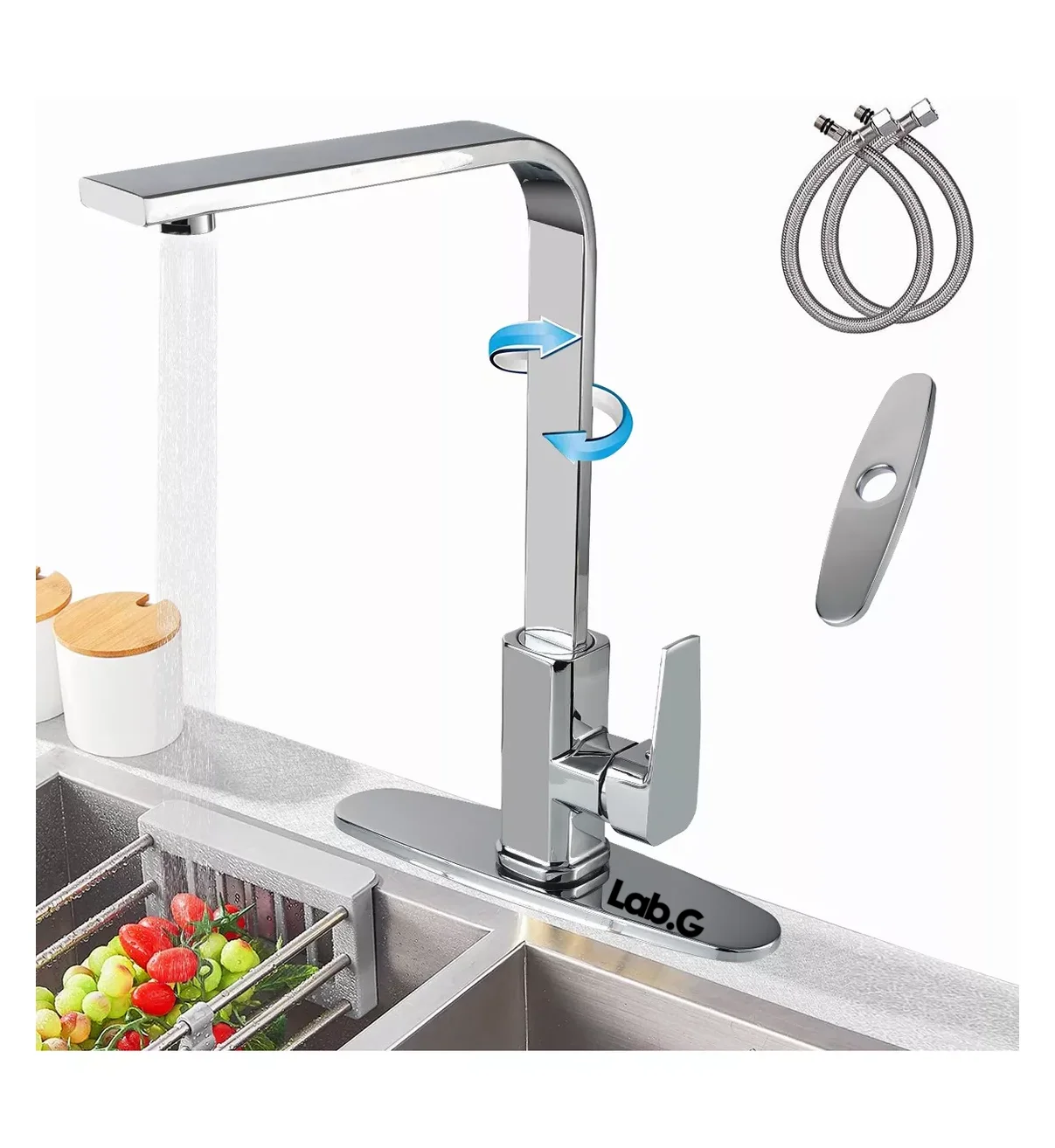 Mezcladora Para Fregadero Grifo Monomando Lab.G Cocina Con Cubierta Plateado
