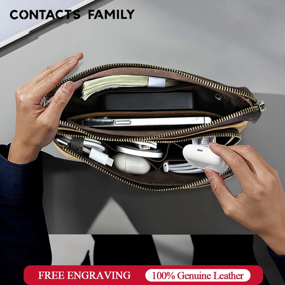 

CONTACTS FAMILY Genuine Leather Handbag For USB Data Cable Earphone Phone Headphone Case Electronic Accessories Organizer Bag