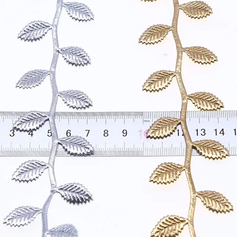 PD new imitation leather gold and silver leaf ribbon flower gift box packaging leaf lace decorative ribbon 10 meters