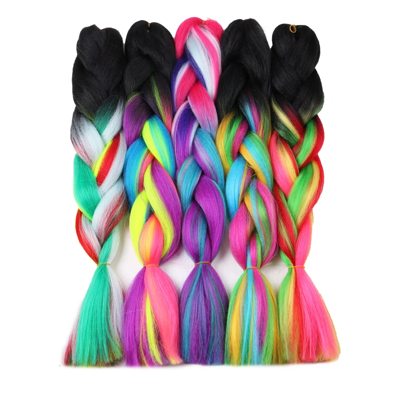 Rainbow Hair Extensions Braids Hair Box Braids Rainbow Color 24inch