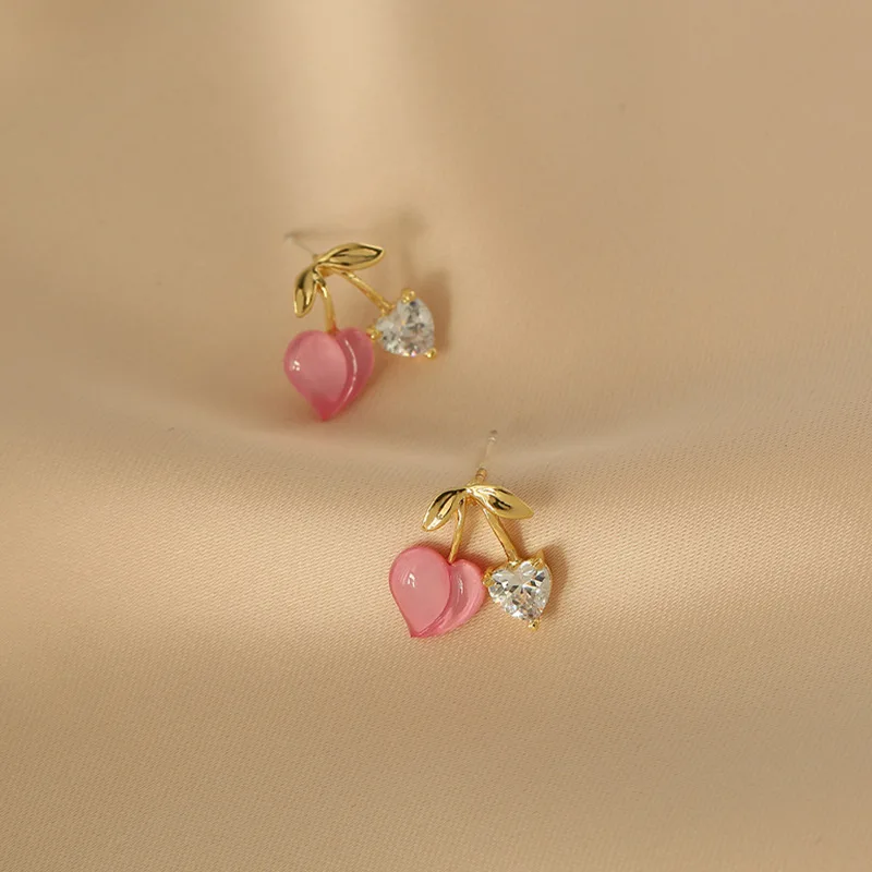 Koreanische süße rosa Opal-Kirsch-Tropfenohrringe, glänzender Zirkon, Schmetterlings-Ohrringe für Frauen, 2022, trendiger Hochzeitsschmuck – Detail 20