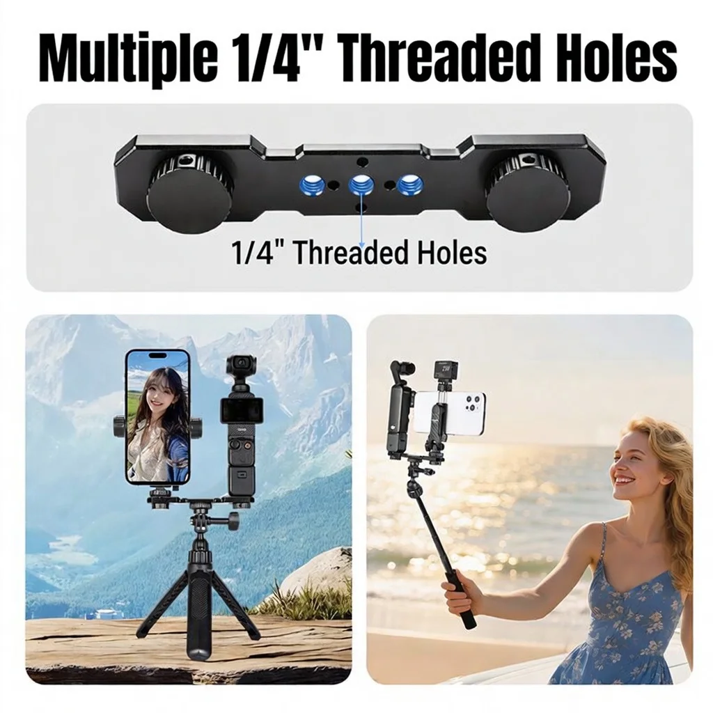 Ronkoen TZ-07 DJI Pocket 3 폰 카메라 360용 수평 바 확장 브래킷 °   회전식 듀얼 스크린 콜드 슈 마운트