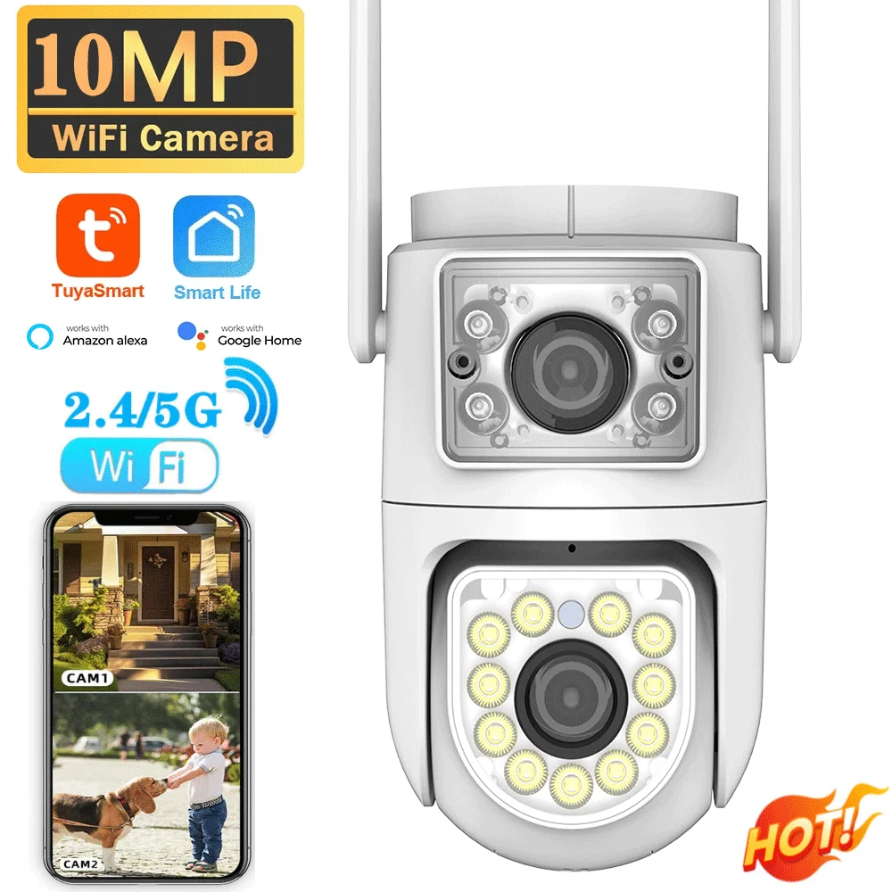 Security Camera 10MP Dual-Lens Wifi Tuya PTZ Outdoor 4K Dual Screen Security Protection IP Camera Color Night Vision Video Surveillance security camera