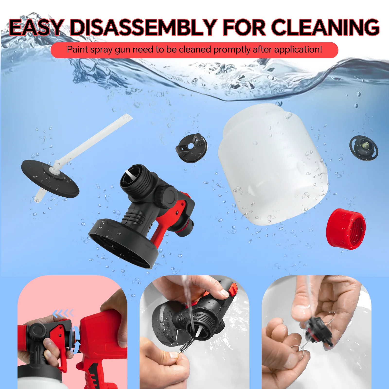 800ML Electric Spray Gun Cordless Paint Sprayer Auto Furniture Cabinets House Pa