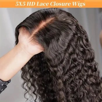 250% Density Glueless Deep Curly Wave Wig Ready To Wear 5x5 HD Lace Closure Wig Pre Cut No Glue 13x4 13x6 Human Hair Wigs Women 1