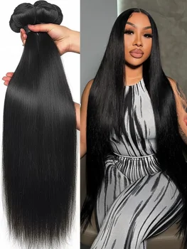 Extensioni di capelli umani lisci da 40 pollici, non trattati, vergini, in offerta da 1, 3 o 4 fasci per donna