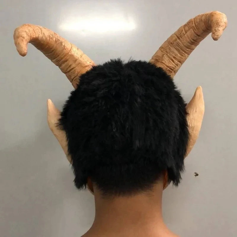 블랙 루시퍼 코스프레 마스크, 악마 악마 뿔 라텍스 마스크, 블러디 입, 풀 페이스 헤드기어, 할로윈 파티 코스튬 소품
