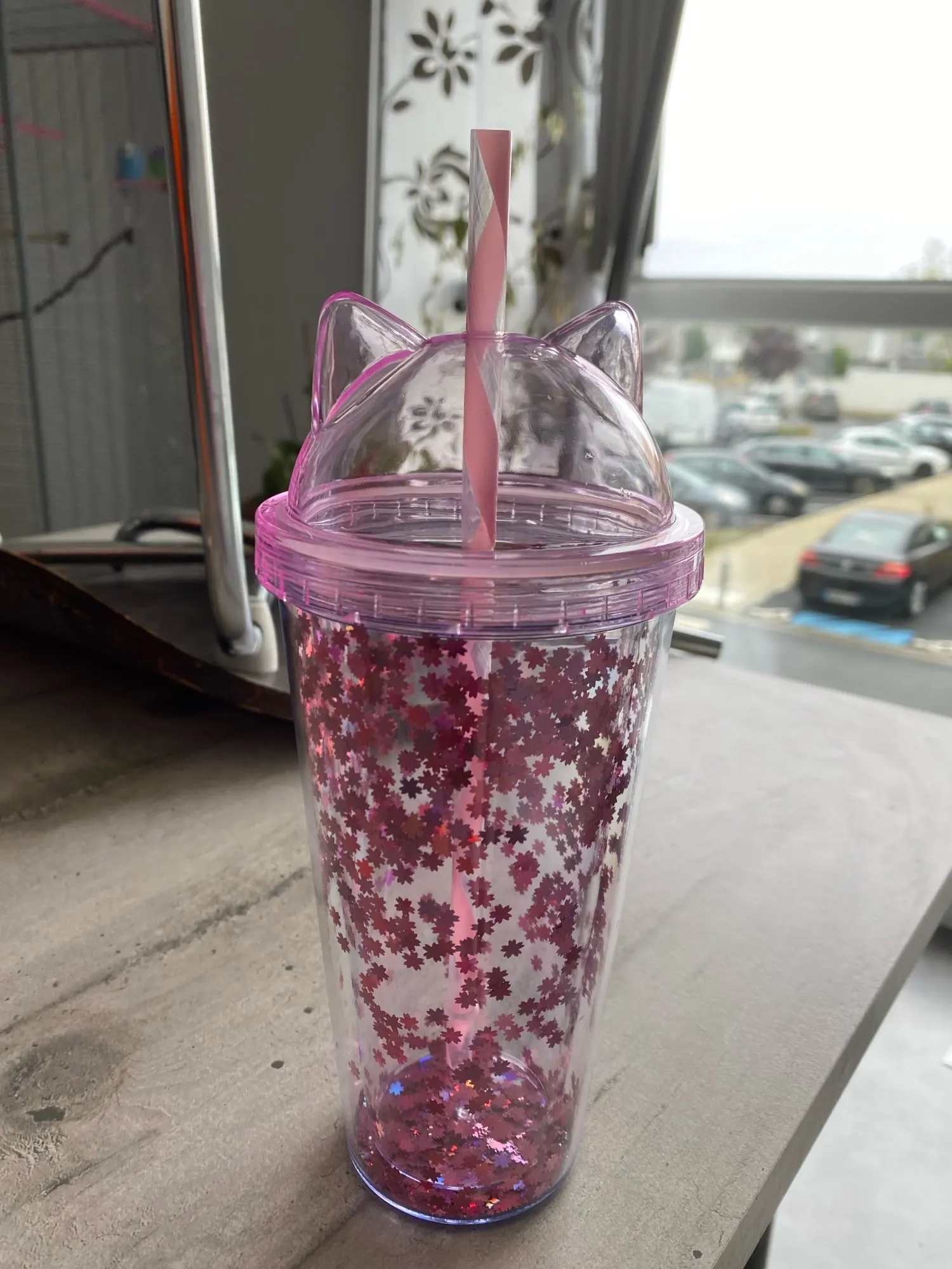420ml Sequin Cat Ear Water Bottle for Girls - BPA-Free Double-Wall Tumbler with Straw for Reusable Drinks on the Go photo review