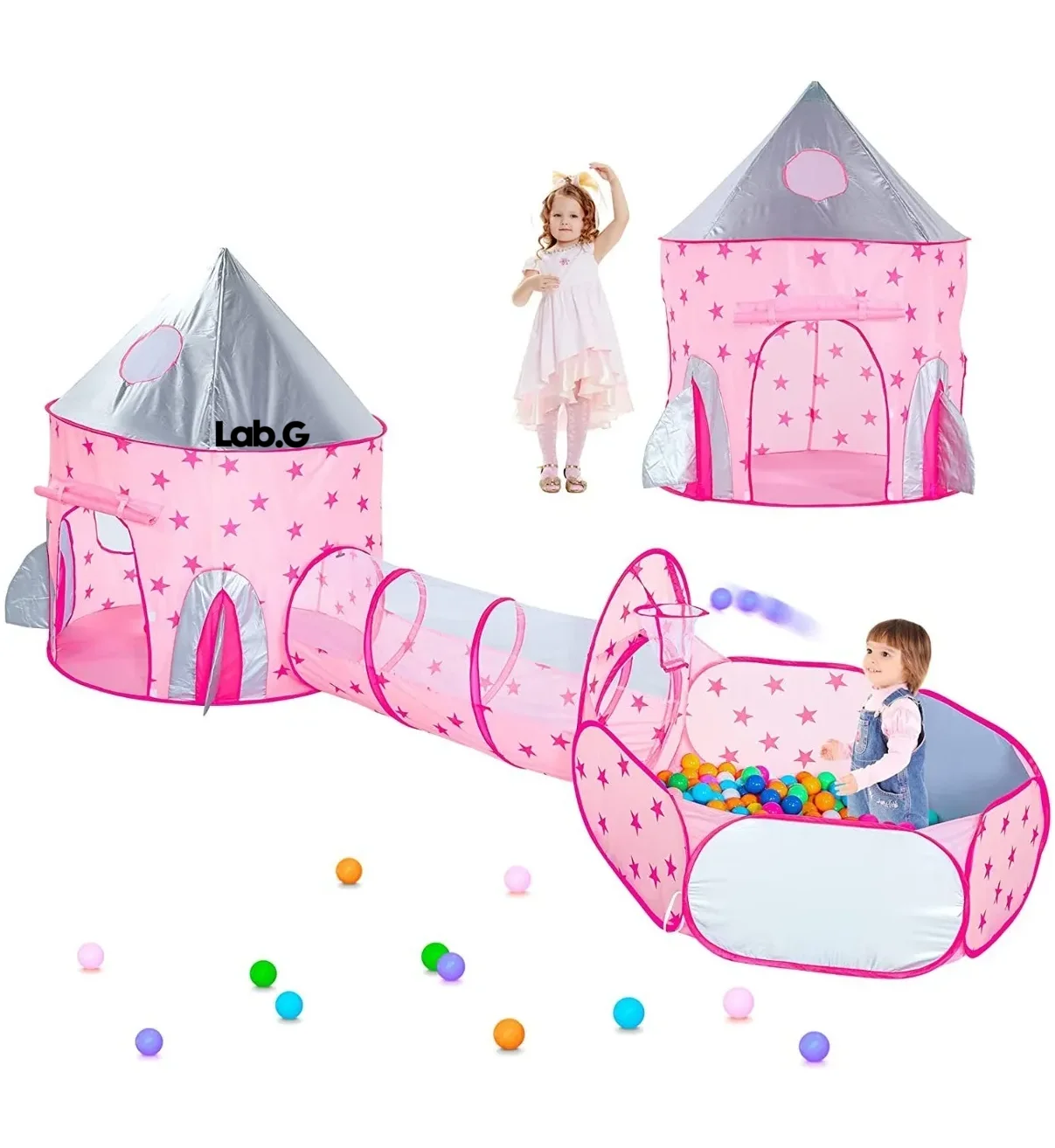 Carpa Casita Tienda 3 En 1 Para Niños Lab.G De Juego Túnel Rosa
